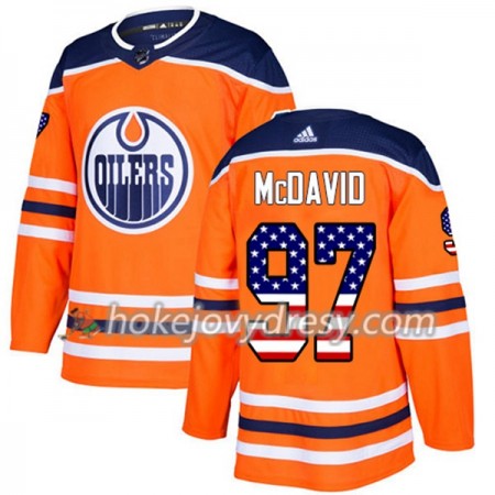 Pánské Hokejový Dres Edmonton Oilers Connor McDavid 97 2017-2018 USA Flag Fashion Oranžová Adidas Authentic